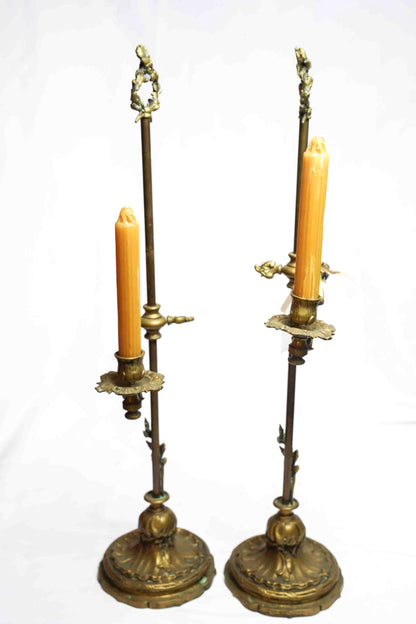 Bronze Adjustable Candlesticks Pair