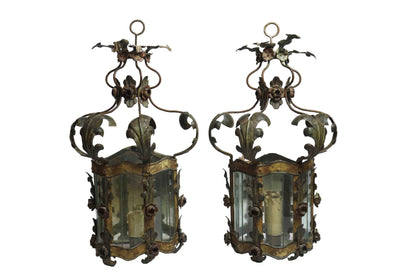 Italian Tole Carriage Lights Pair