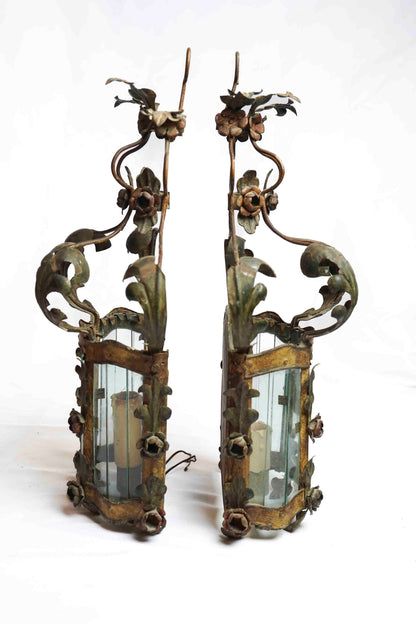 Italian Tole Carriage Lights Pair