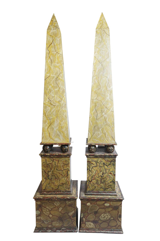 20th Century Faux Painted Obelisk Pair