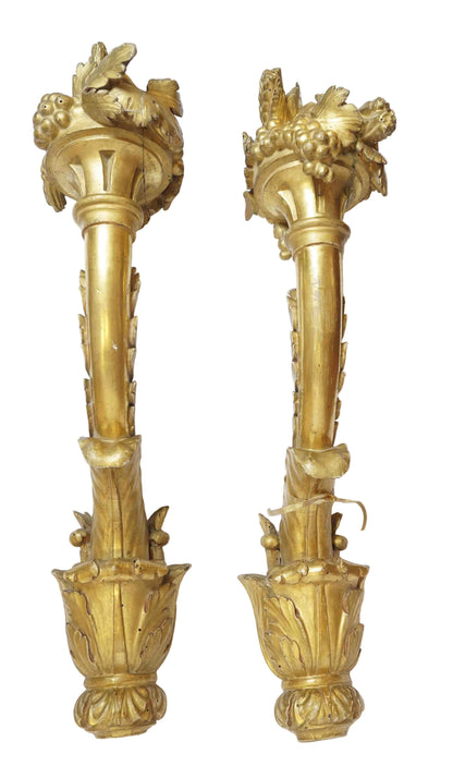 Italian Giltwood Cornucopia Arm Sconces Pair