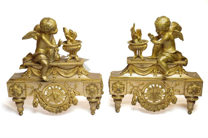 French Gilt Bronze Fireplace Chenet Pair