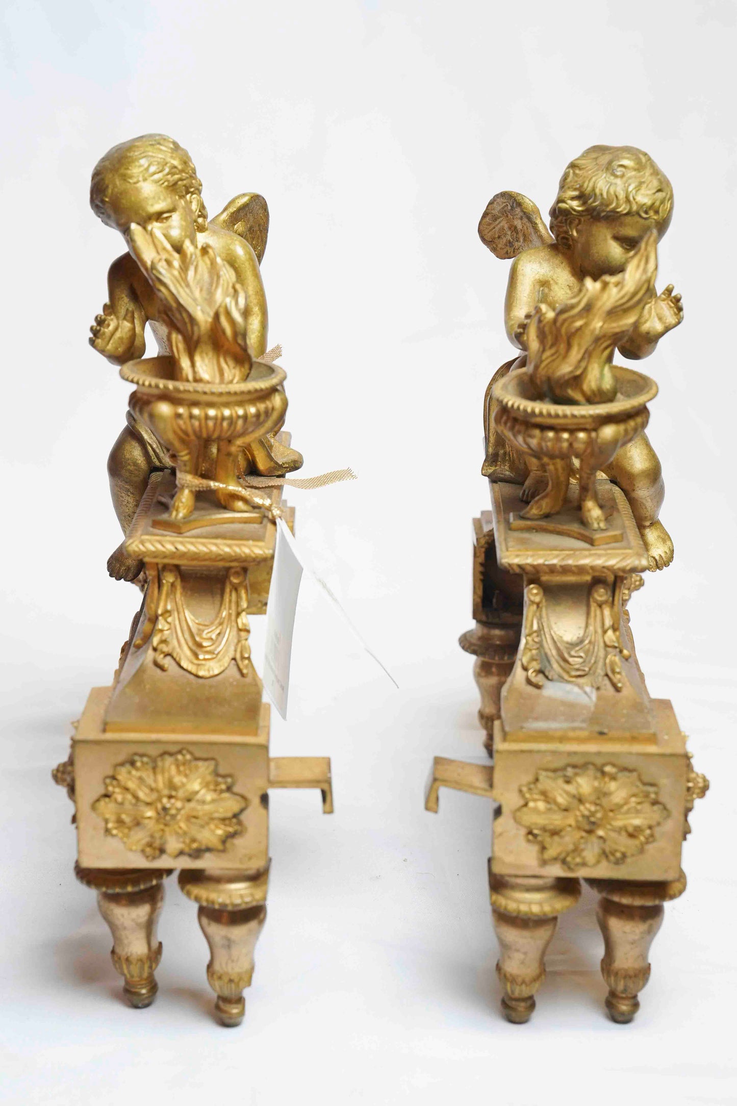 French Gilt Bronze Fireplace Chenet Pair