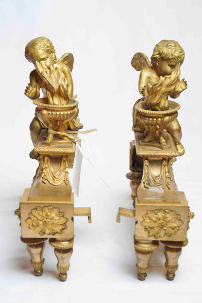 French Gilt Bronze Fireplace Chenet Pair