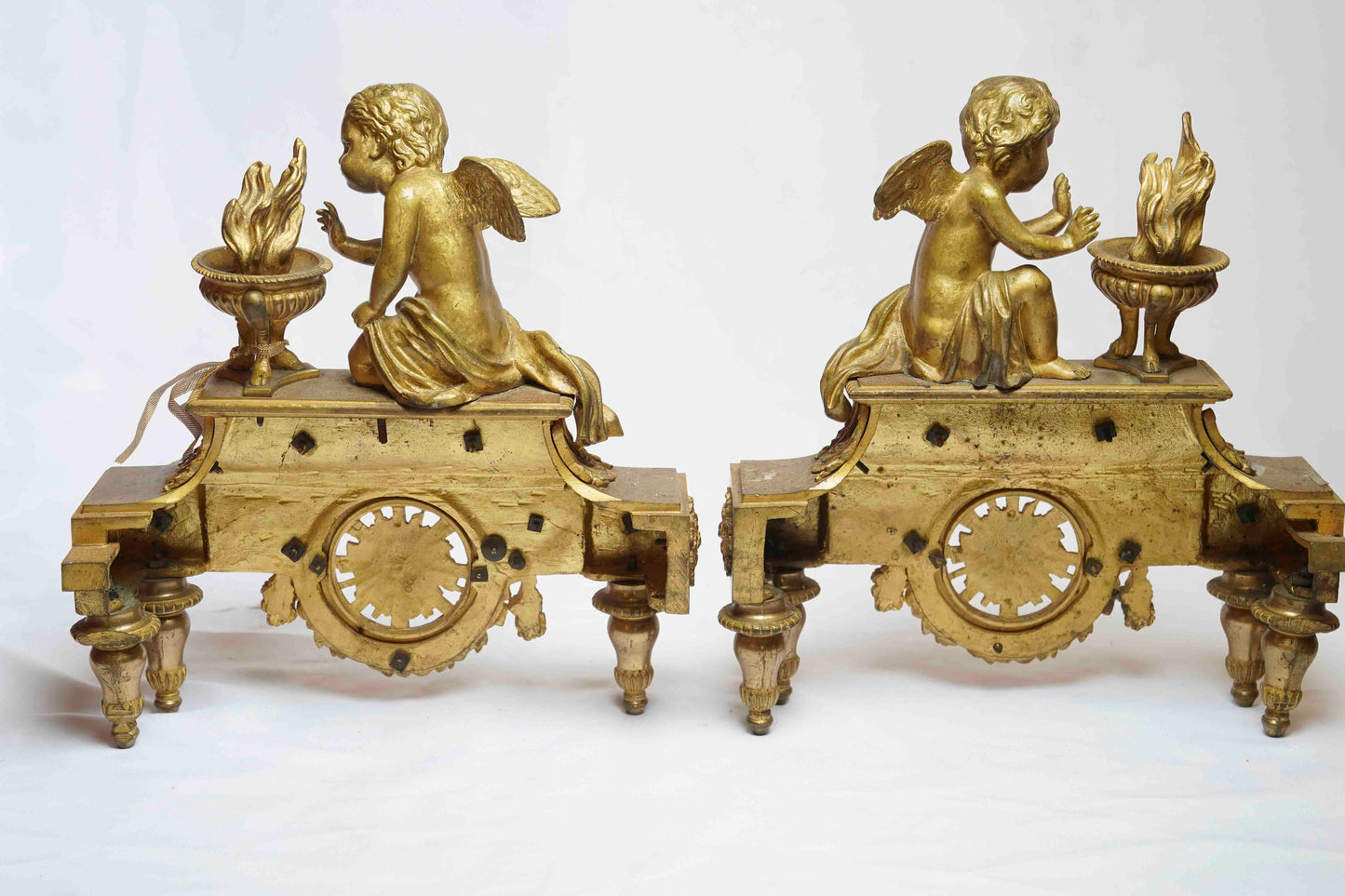 French Gilt Bronze Fireplace Chenet Pair
