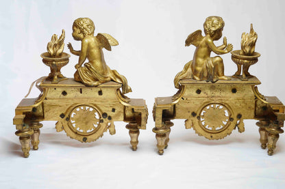 French Gilt Bronze Fireplace Chenet Pair