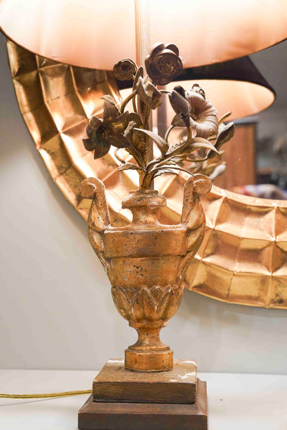 Italian Bronze and Giltwood Floral Lamps Pair