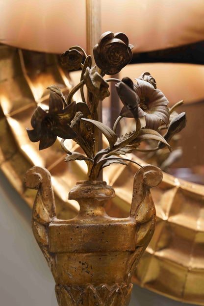 Italian Bronze and Giltwood Floral Lamps Pair