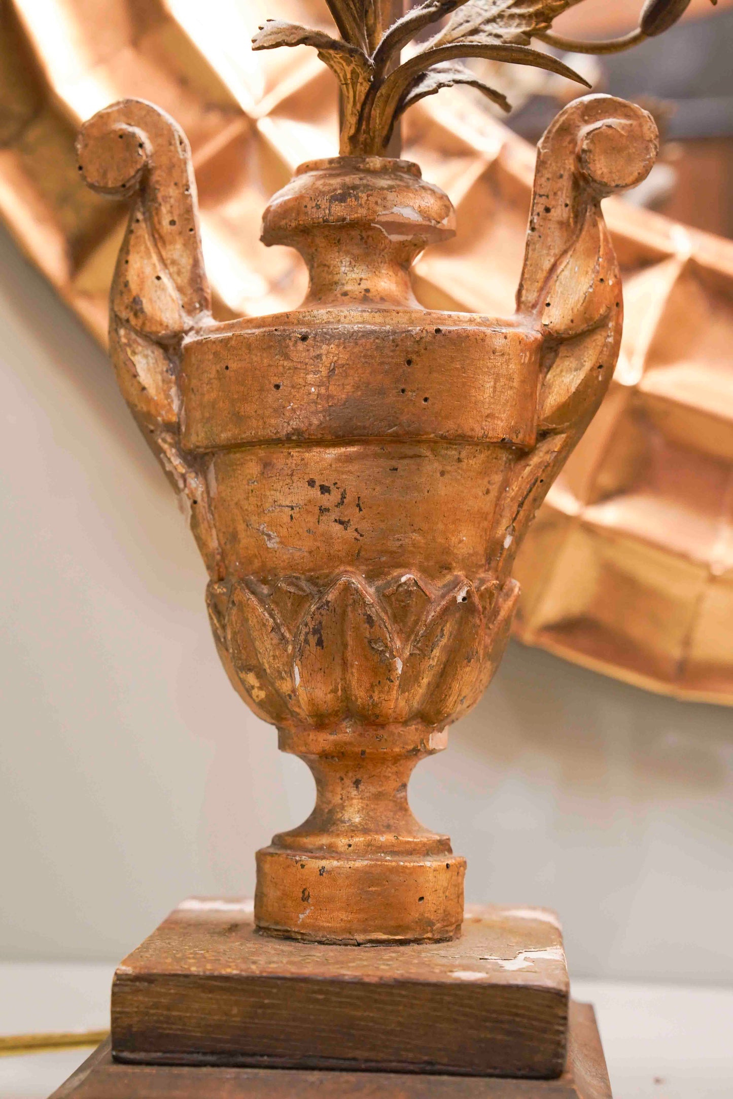 Italian Bronze and Giltwood Floral Lamps Pair