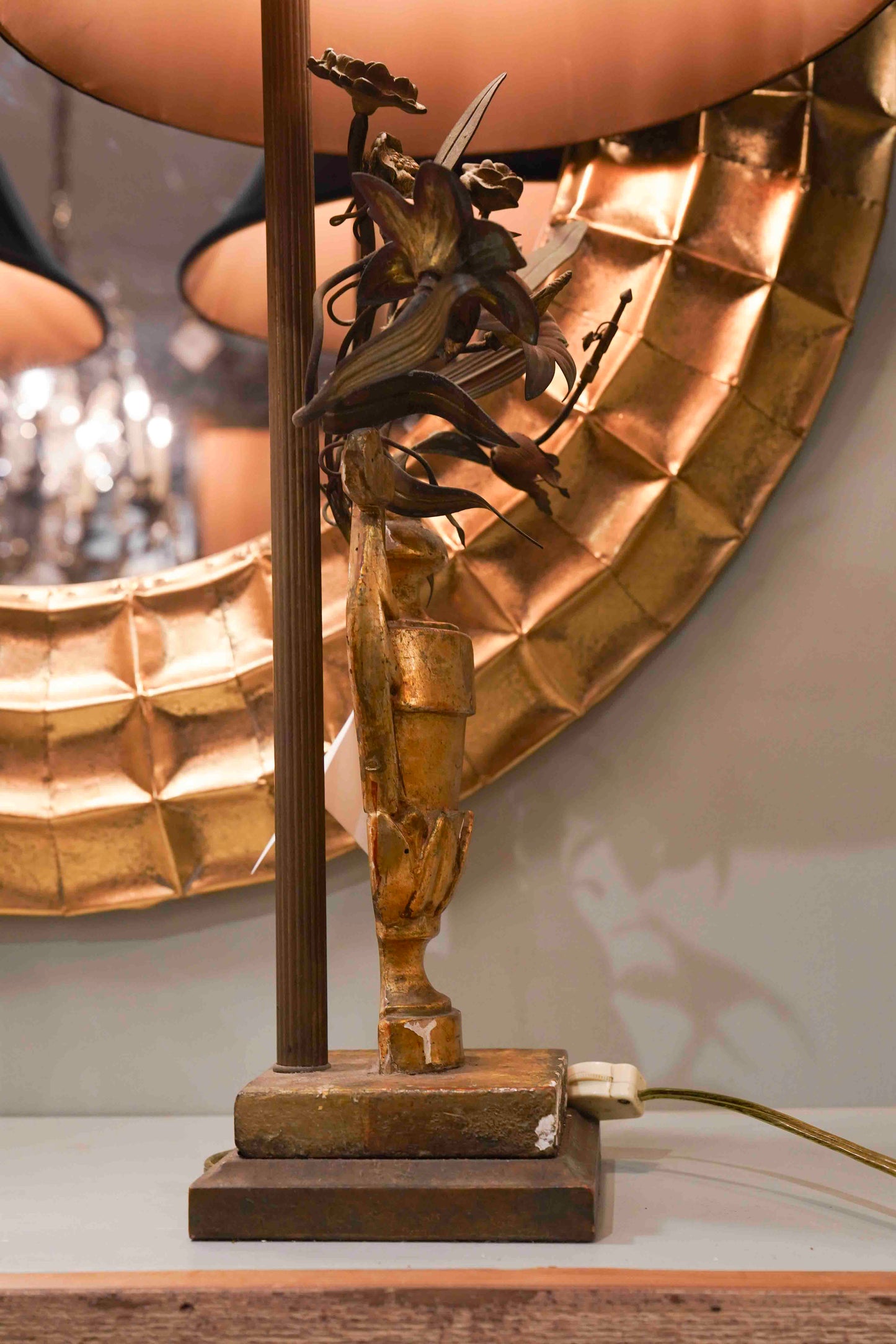 Italian Bronze and Giltwood Floral Lamps Pair