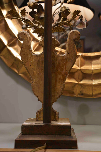 Italian Bronze and Giltwood Floral Lamps Pair