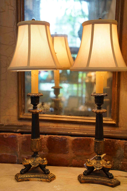 French Empire Lamps Metal Pair