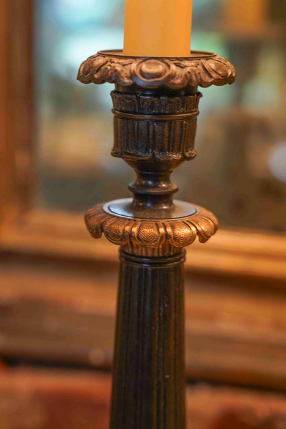 French Empire Lamps Metal Pair