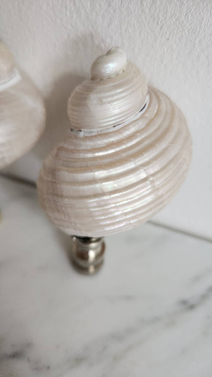 Pair, Turbo Pearl Setosus Sea Shell Lamp Finial, Set of 2: Brass