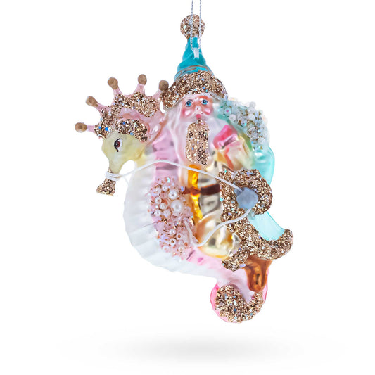 Santa Riding Seahorse Glass Ornament