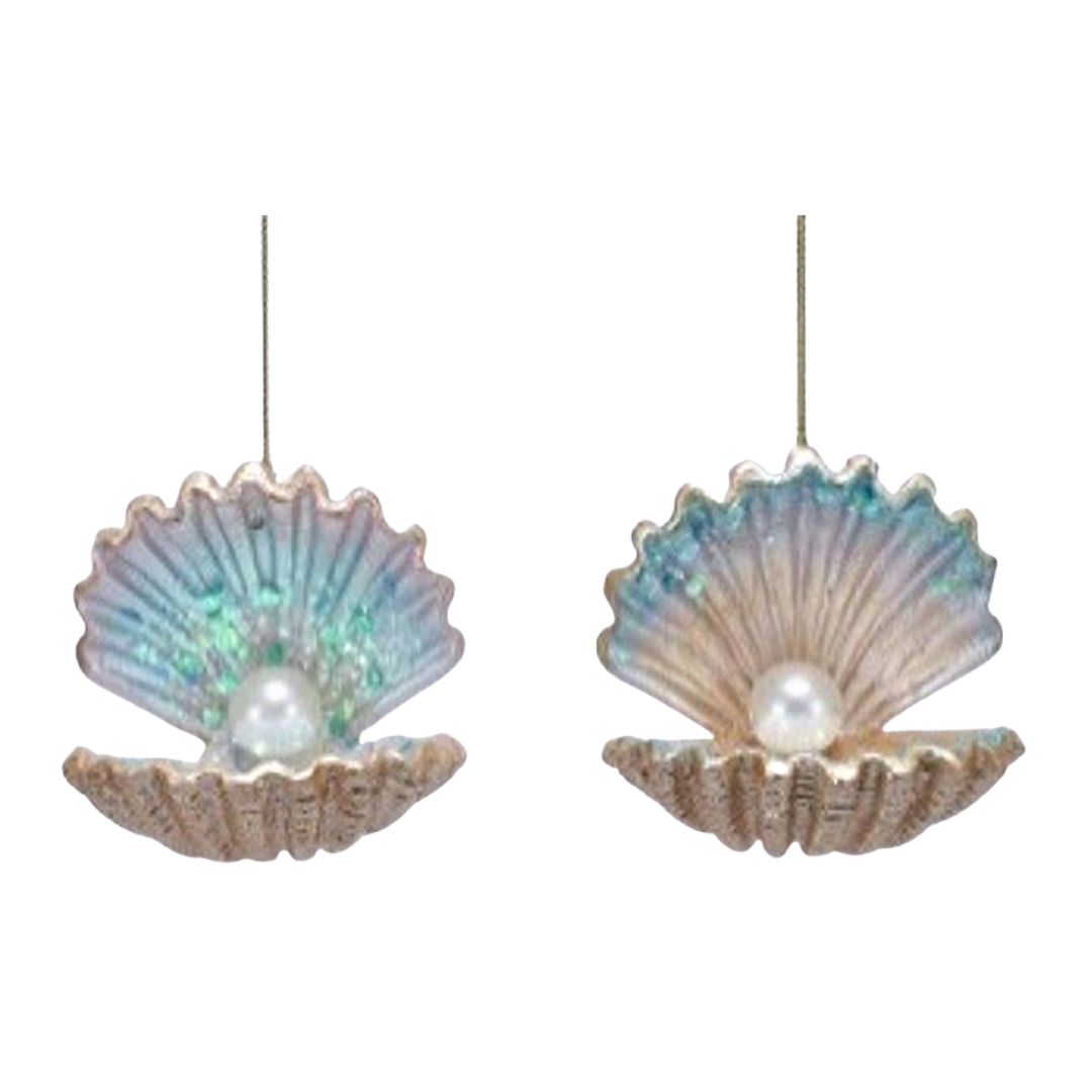 G79523:2 Asst'd resin clam shell w/pearl orns 2.75in