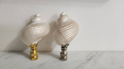 Pair, Turbo Pearl Setosus Sea Shell Lamp Finial, Set of 2: Brass