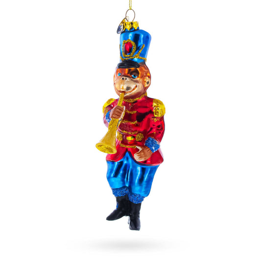 Monkey Nutcracker with Trumpet Glass Ornament