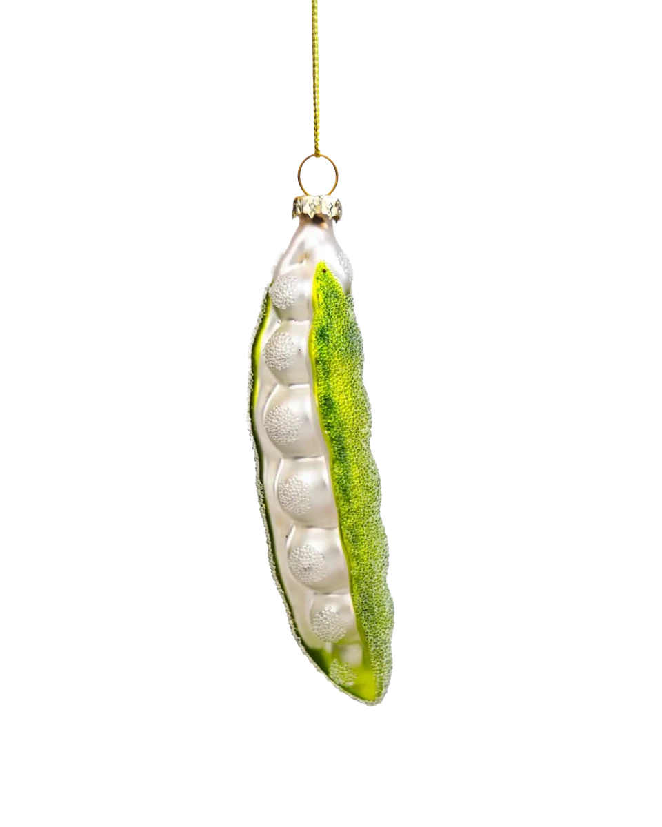 Green Pea Pod Christmas Ornaments Kitsch Unique Glass