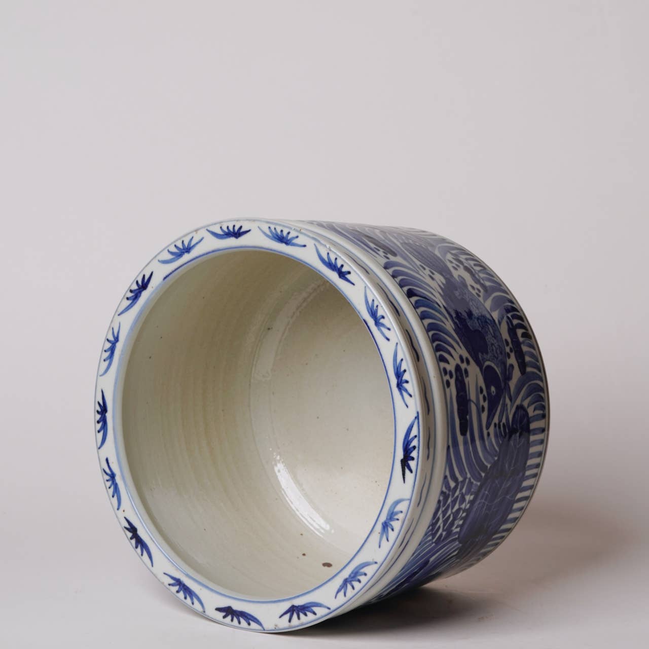 Blue and White Porcelain Fish and Lotus Wide Cachepot