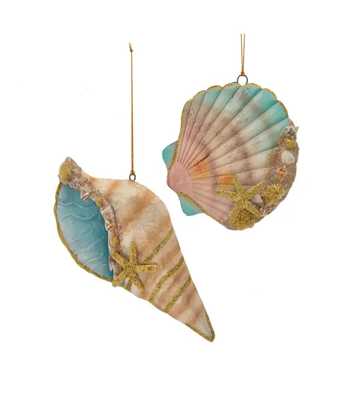 Tin Scallop/Triton Shell Ornament 2 Assorted