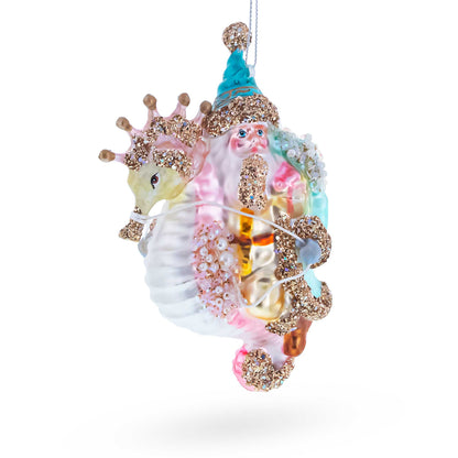 Santa Riding Seahorse Glass Ornament