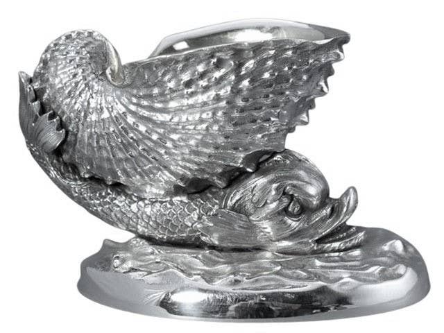 Dolphin Salt with Silver Plate Spoon 3.5" x 2.5" x 2.75"