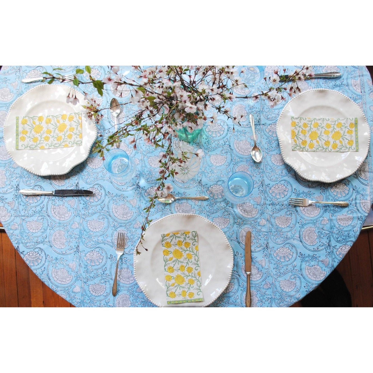 Yellow Floral Paper Guest Napkins Block-Print Daffodil
