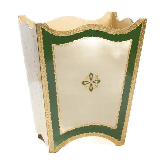 Florentino Baroque Wooden Wastebasket - Green - NEW