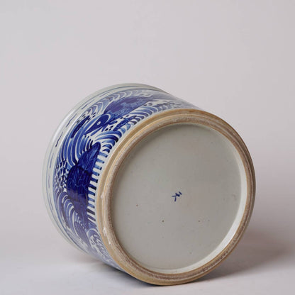 Blue and White Porcelain Fish and Lotus Wide Cachepot
