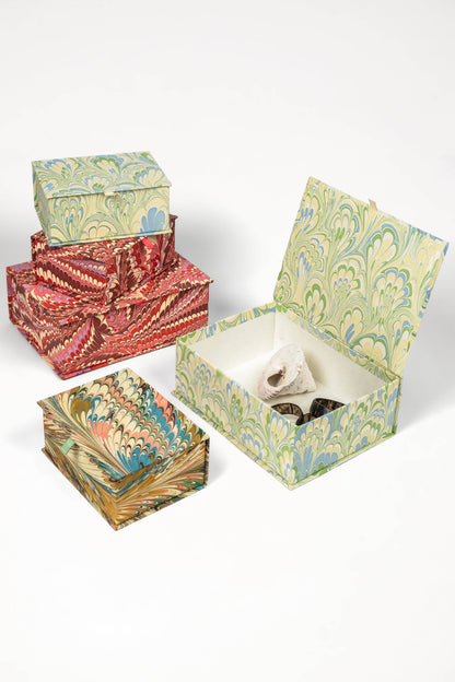 Hand-Marbled Keepsake Box Set in Flatiron Feathers: Small