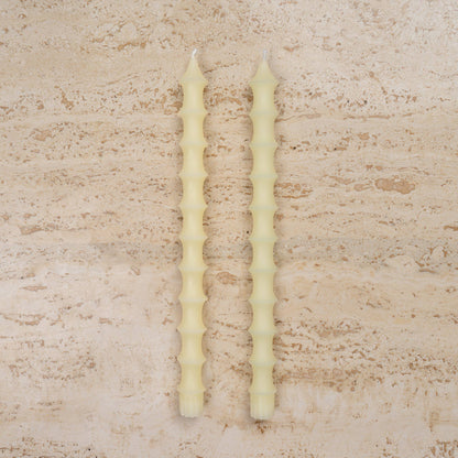 Bamboo Taper Beeswax Candles - A Pair: Jasper Green
